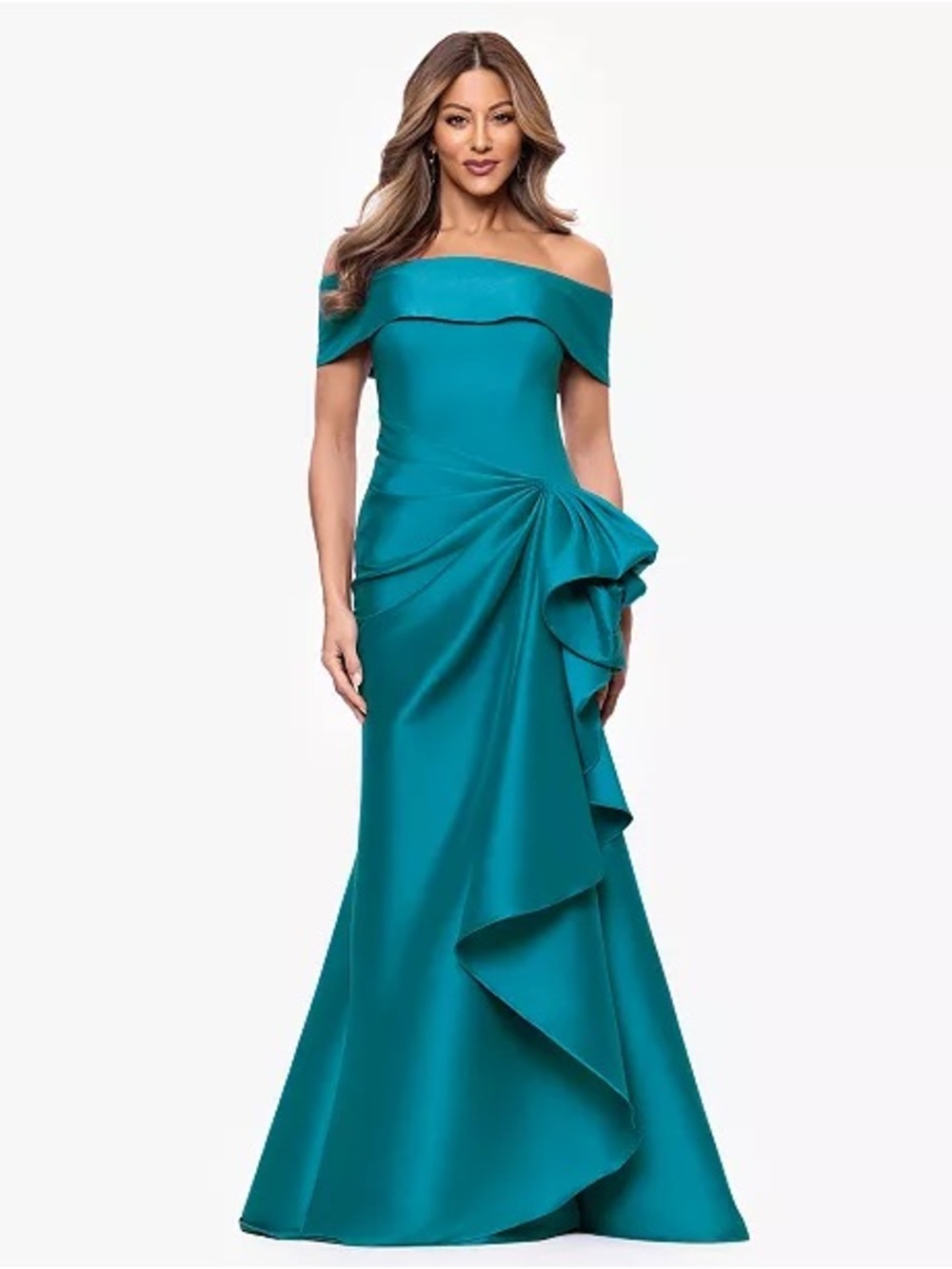 Mikado Off-The-Shoulder Ruffle Gown